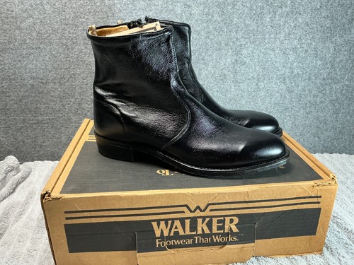NOS  Mens WALKER (Golden Retriever)Leather  Side Zipper Cowboy Black Ankle Boots - Picture 4 of 8