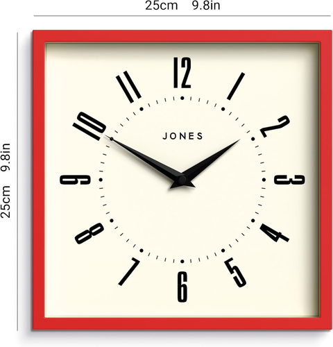 ® Box Wall Clock | Retro Square Clock | 10 Inch | Red | Easy to Read Numbers | P - Bild 3 von 12