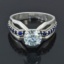 Certified 1.25 Ct White Diamond Ring with Blue Accents-VIDEO No Tarrif.