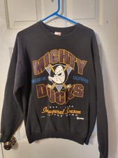 Vintage 1993-94 NHL Anaheim Mighty Ducks Black Crewneck Youth Size XL Inaugural