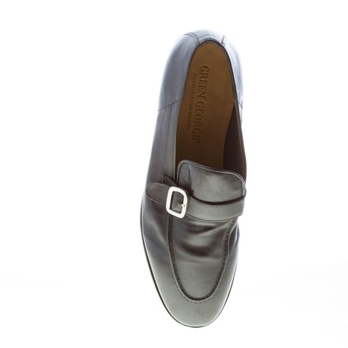 GREEN GEORGE men shoes Black soft leather hand-crafted in Italy loafer buckle - Picture 7 of 8