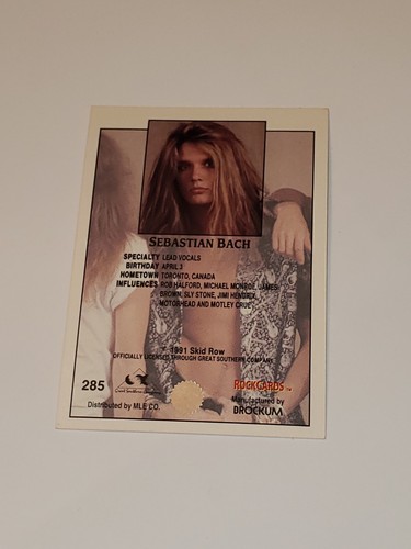 1991 Brockum RockCards #285 Sebastian Bach Skid Row Rock 🎸 Metal Band Cards # - Picture 7 of 12