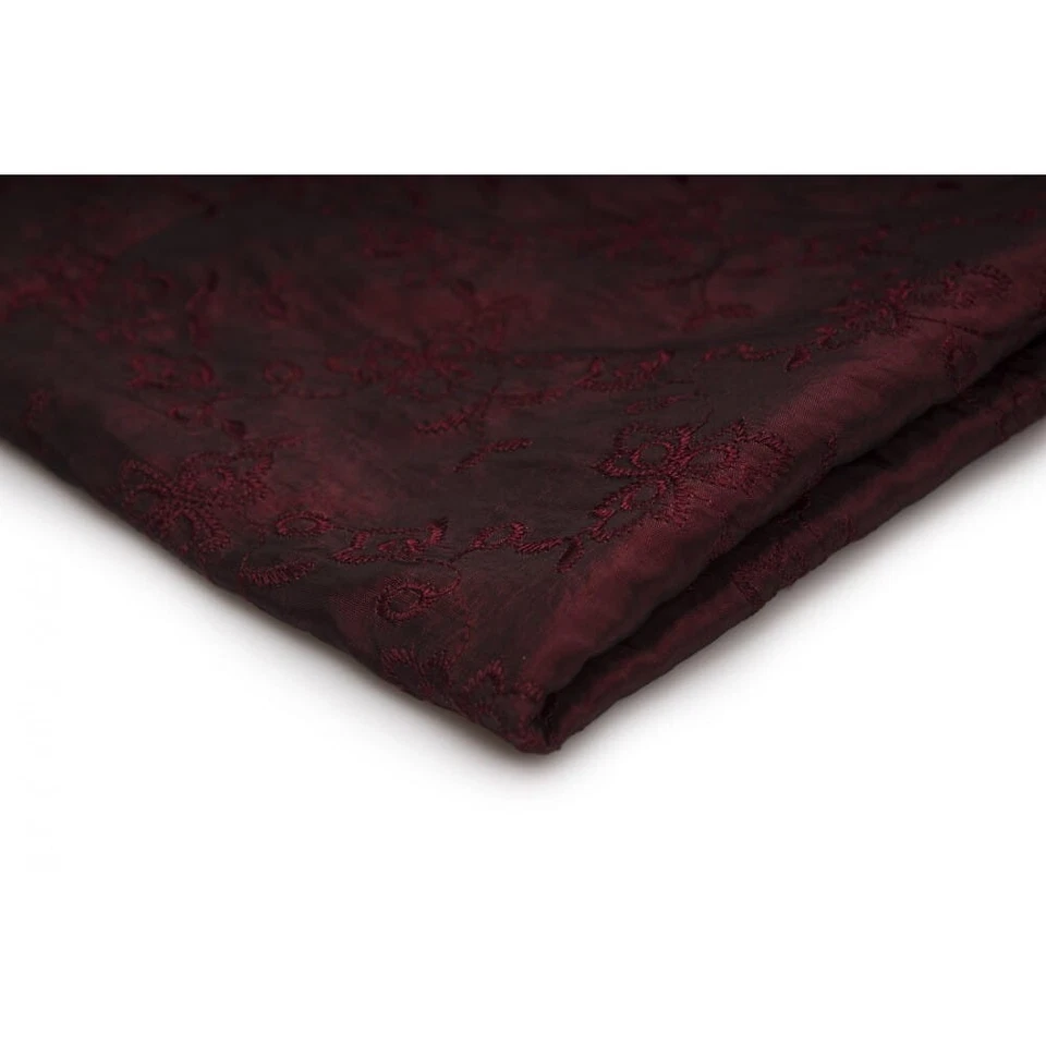 Taffetas brodé, motif à petites fleurs, couleur Bordeaux, 50 x 145 cm - Photo 1/2
