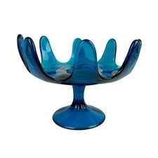 Viking MCM Bluenique 8 Petal Swung Cobalt Art Glass Centerpiece Wave Design Home