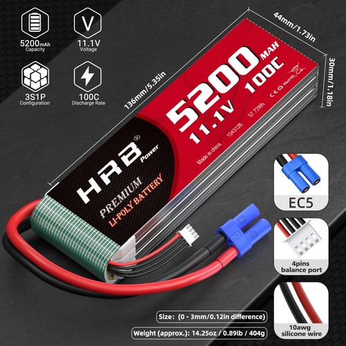 2Stück HRB 3S 11,1V 5200mAh EC5 Lipo Akku für RC Hubschrauber Auto LKW FPV Quad - Bild 2 von 7