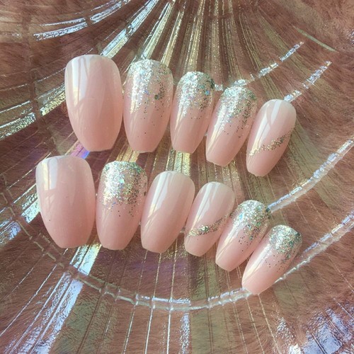 Manicure Wearable DIY Full Cover French Coffin Fake Nails Medium Length - Picture 3 of 9