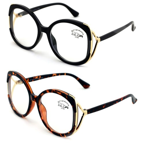 2 Pairs Women Oversized Fashion Butterfly Anti Blue Ray UV Reading Glasses Metal - Picture 10 of 21