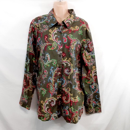 Tommy Hilfiger Women Button Up Shirt Green Stretch Cotton Long Sleeve Size 22 - Bild 5 von 13