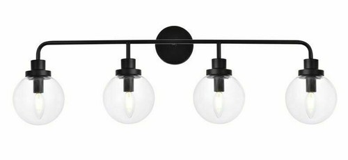 Wall Sconce Glass Shades Vanity Bedroom Bathroom Black 4 Light Fixture 37" - Picture 2 of 9