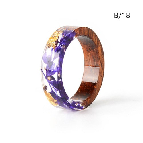 Anniversary Gift Novelty Women Flower Wooden Band Ring Resin Ring Plants Inside - Picture 17 of 28