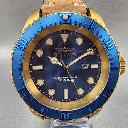 Invicta Pro Diver Watch Men Blue Dial Gold Tone Date Round 17581 New Batt READ!! - Picture 3 of 12