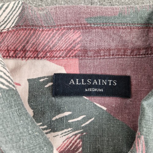 AllSaints Shirt Mens Medium Brown Pink Ounjin Utility Workwear Linen Blend Top - Picture 8 of 10