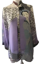 Citron Santa Monica Sz S Art-Wear Geisha Dragon Silk Asian Duster Dress Jacket