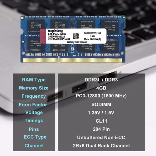 DDR3 / DDR3L 4GB Laptop RAM 1600MHz PC3L/PC3-12800 SODIMM Non-ECC Unbuffered ... - Picture 3 of 10