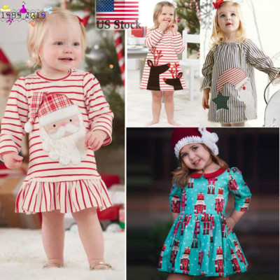 US Toddler Kids Baby Girl Xmas Long Sleeve Princess Dress Casual Outfits Clothes