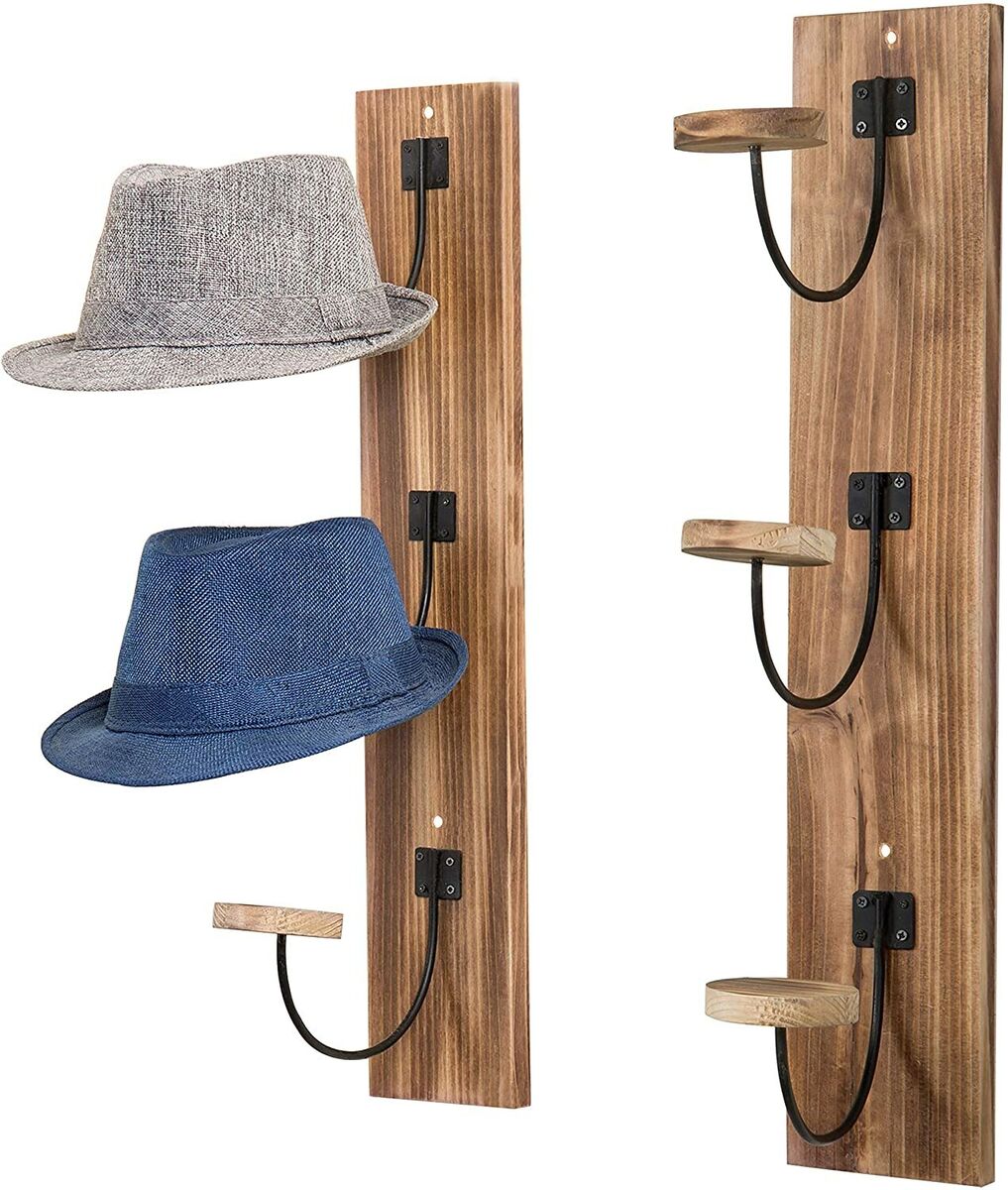 Wall Mounted Brown Wood Hat Racks, Vertical Coat Garment Hanger, Set of 2