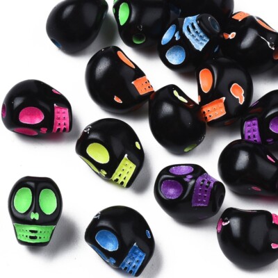 500 Skull Beads Black Acrylic Gothic Halloween Jewelry Supplies Set 10mm Neon