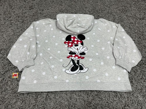 NEW Disney Hoodie Womens 2X 2XL Gray White Minnie Mouse Polka Dot Zip Parks - Picture 2 of 10