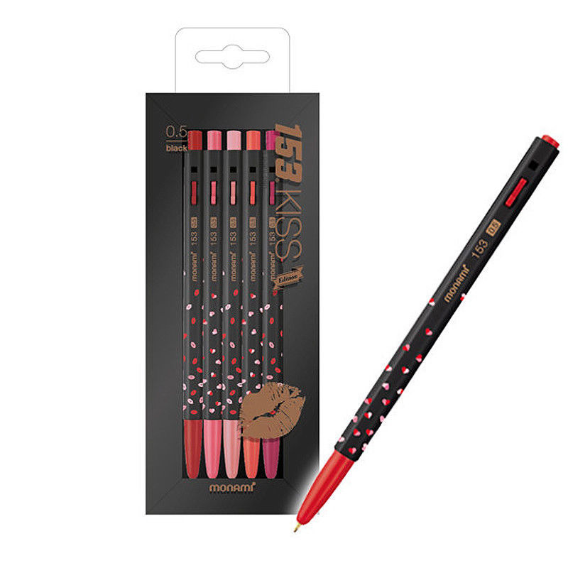 Monami Ballpoint Pen Gift Set of 5 - 153 KISS Edition (0.5mm) - Black