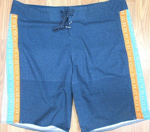 BILLABONG UNLINED POLY/SPANDEX SWIMTRUNKS SWIM NAVY, ORANGE & TURQUOISE Sz 32 - Picture 1 of 6