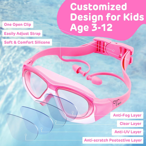 Kids Swim Goggles for Kids 3-12, 2024 Upgraded Design with Ear&Nose Plug, Wid... - Picture 5 of 7