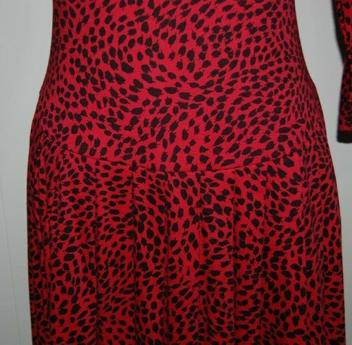 Vintage Windy Michaels Cotton Blend Red Animal Print 3/4 Slv Midi Long Dress 6 - Picture 3 of 5