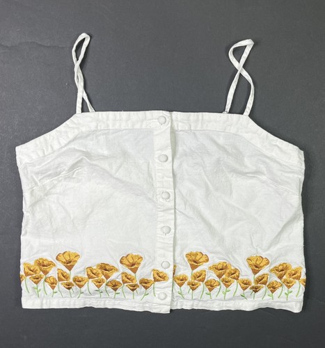 Forever 21 Strap Top Womens Medium White Floral Button Cropped Y2K - Picture 1 of 8