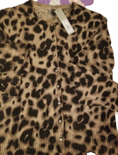 NWT Sm Cashmere Cardigan Sweater Women's Apt 9 Animal Print Soft Cozy Comfort - Picture 1 of 7