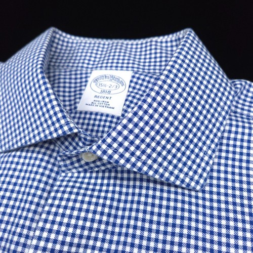 BROOKS BROTHERS DRESS SHIRT -15.5 32/33 WHITE BLUE CHECK TWILL -REGENT SLIM - Picture 4 of 8