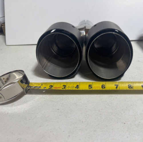 2.5" Inlet to Dual 4" Outlet Glossy Black Carbon Fiber CUT Dual Exhaust Tip - Picture 3 of 9