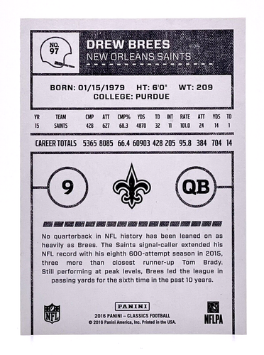 2016 Classics #97 Drew Brees New Orleans Saints - Foto 2 di 2