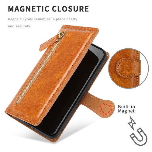 Funda para Teléfono Celular Vintage Cremallera Abatible Cuero Billetera Banco de Crédito Portatarjetas Cubierta - Imagen 2 de 23