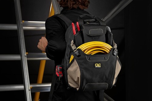 CLC Work Gear Carpenter's Tool Backpack, 44 Pockets, Padded Back Support, Black - Picture 7 of 10
