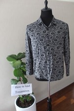 GZ 13 SIZE L SEVEN BLACK WHITE PRINTED BUTTON COLLAR DRESS SHIRT MENS