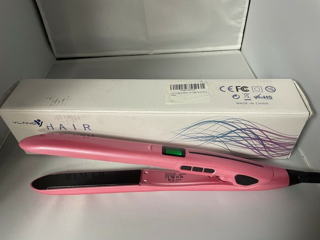 New Vland Pro Hair Straightener 1” Pink Flat Iron Titanium Ion Plates Adjustable