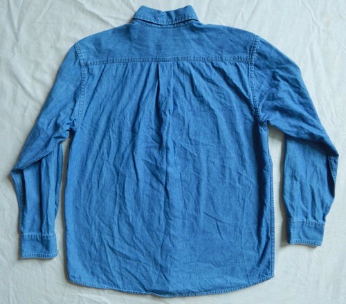 Blue Jean Denim Long Sleeve Button Down Shirt - Medium Mens Vtg Cotton Harriton - Picture 2 of 4