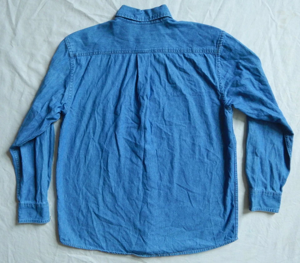 Blue Jean джинсовой ткани длинным рукавом рубашка на пуговицах - средний мужской винтажный хлопок Harriton - Изображение 2 из 4