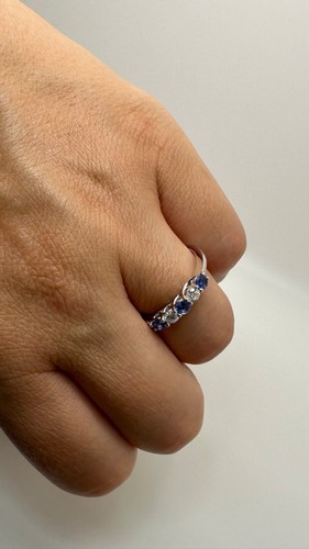 18CT WHITE GOLD HALF ETERNITY BLUE SAPPHIRES AND DIAMONDS RING 0.54CT GG290 - Picture 15 of 24
