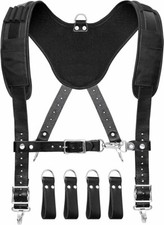 Leather Tool Belt with Suspenders Padded 4 Detachable D-Loop for Construction