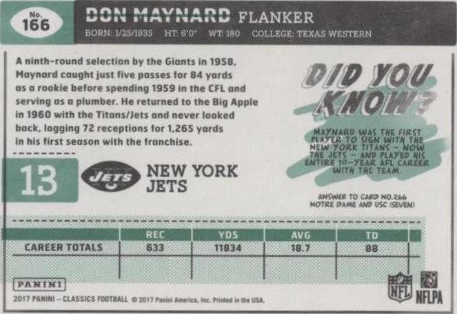 2017 Panini Classics Don Maynard #166