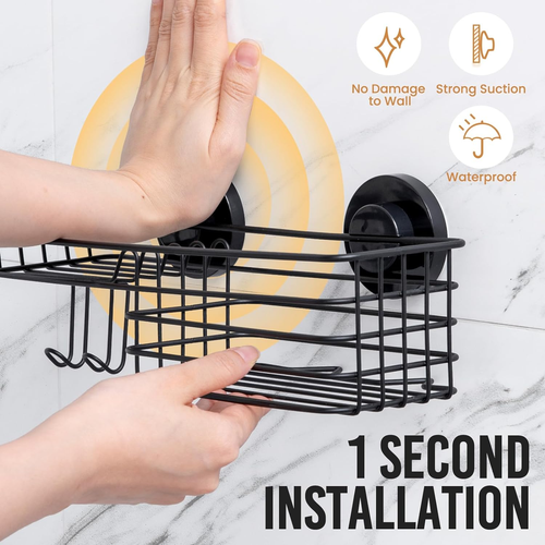 Shower Caddy Suction Cup, 2 Pack Suction Shower Shelf with Hooks & Soap Holder, - Picture 2 of 12