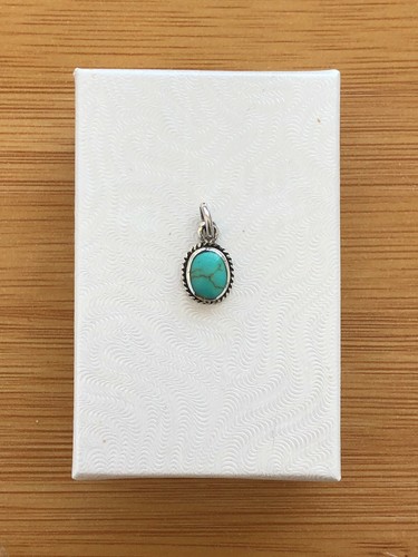 925 Sterling Silver Oval Turquoise Pendant for necklace 9.5mm Small Charm - Picture 10 of 11