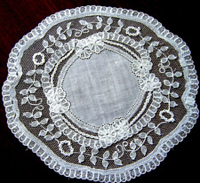 Antique Doily / Coaster Belgium princess lace tulle/mesh net center voile h done