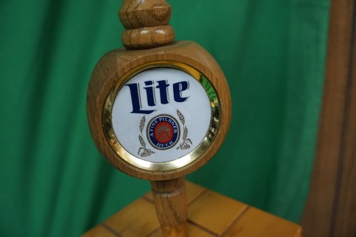 Miller Lite Beer Triple Sided Tap Handle Wood With Base - Picture 2 of 5