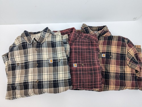 Lotto di 3 - Camicie Carhartt Uomo Relaxed Fit Plaid Bottoni Flanella, Medium - Foto 4 di 7