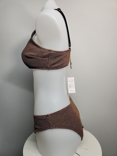 NWT Cupshe Womens Two Piece Swimsuit Size M Brown Gold Textured  - Picture 5 of 7