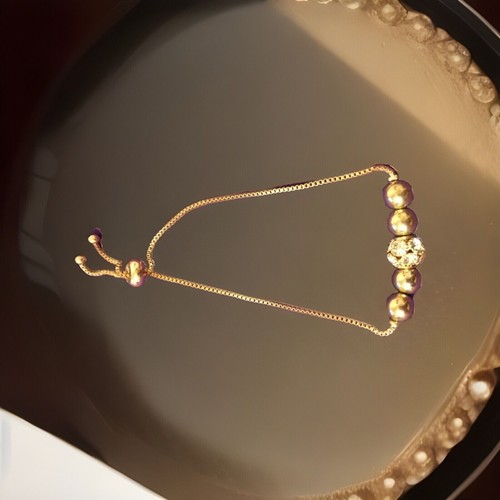 Women's Gold Cubic Zirconia Ball Beaded Lariat Bracelet - Picture 2 of 9