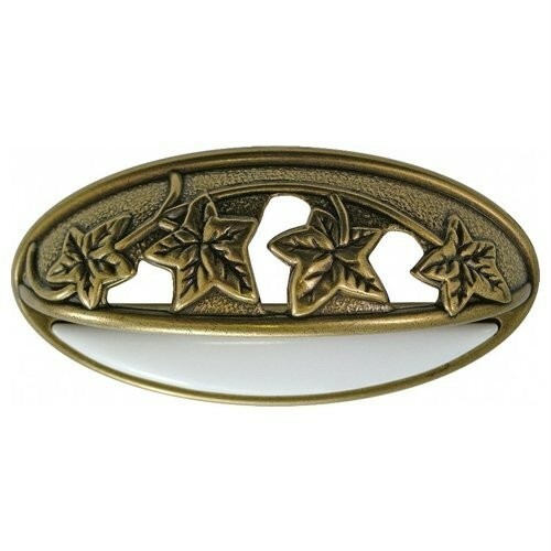 Nature "Vine Leaf" Antique Brass White Ceramic Cabinet Drawer Cup Pull P3033-LPW Nature "Vine Leaf" Antique Brass White Ceramic Cabinet Drawer Cup Pull P3033-LPW
