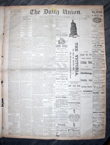 Vintage Newspaper Rare History 3 “The Daily Union” Newspaper Rock Island. Ill. - Foto 2 di 3