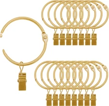 2 Inch Openable Curtain Rings with Clips Gold, 18 Pack 2'' Metal Openable Curtai